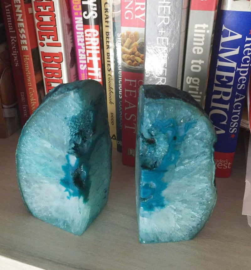 AMOYSTONE Teal/Green Agate Bookends, Heavy-Duty Large Book Ends for Heavy Books, Unique Sujetalibros 6-8 LBS with Rubber Bumpers, Perfect for Office Bookshelf and Home Decor - Image 5